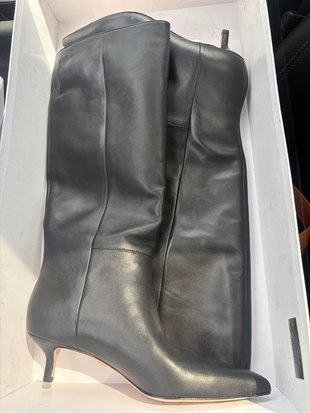 Veronica Beard Black Leather Knee-High Heeled Boots